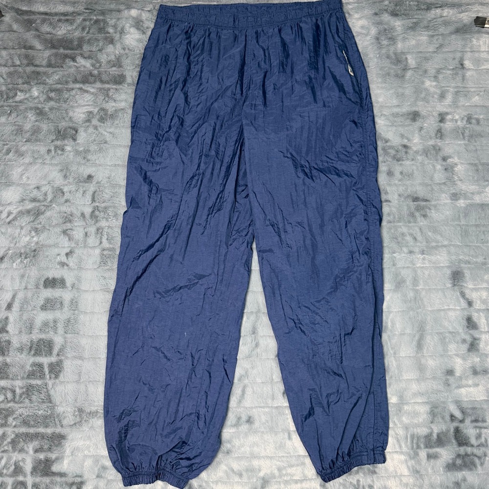 Reebok Windbreaker Pants Mens Medium Navy Blue Vintage 90s Crinkle Nylon Track